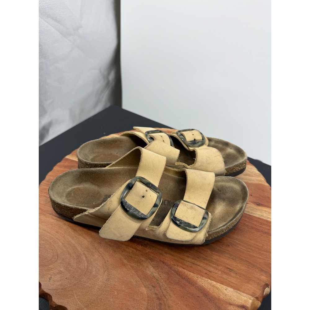 Birkenstock Arizona Sandals Womens 38 7 beige Nubuck Leather‎ Camo Buckle Slide
